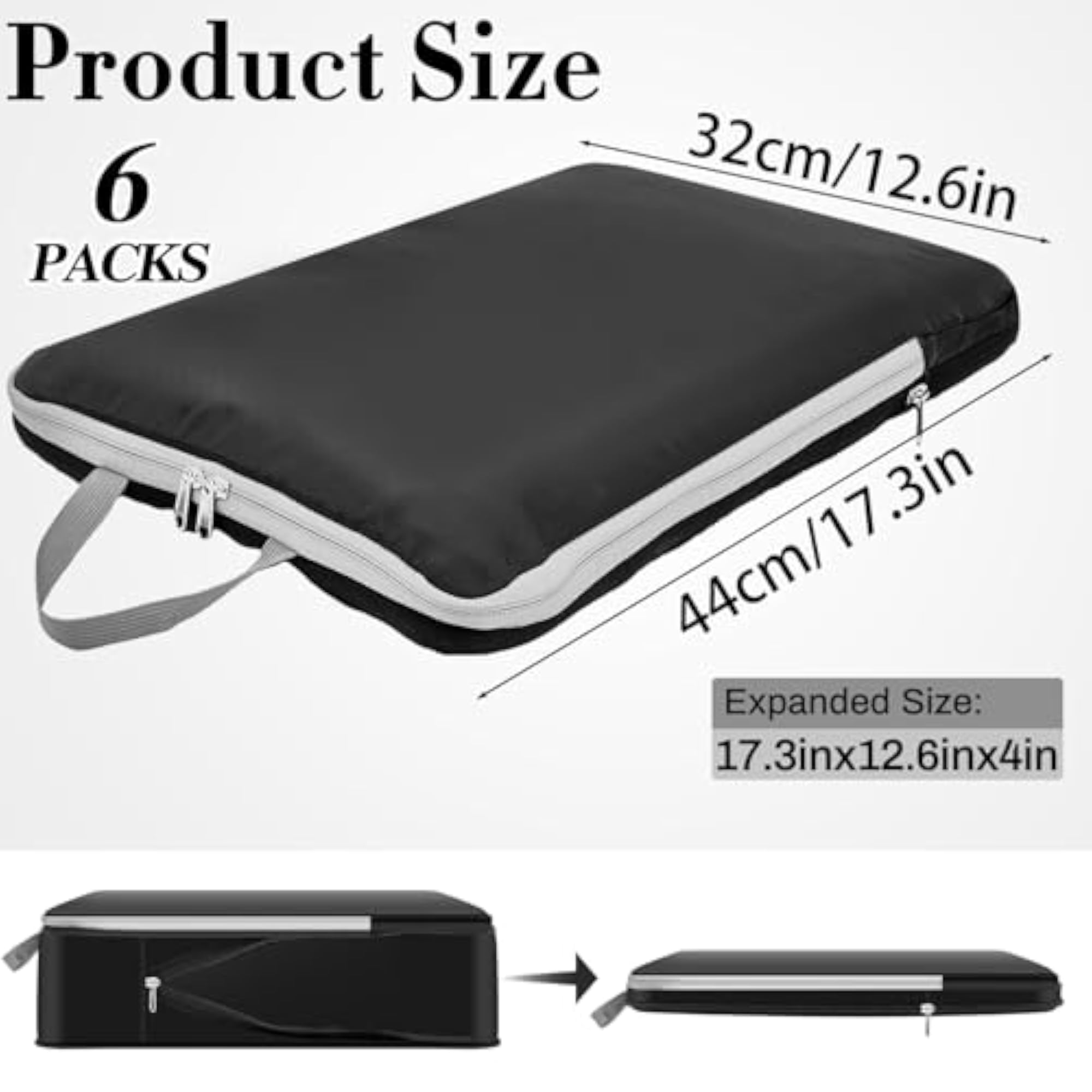 6 Pcs Compression Packing Cubes, Black